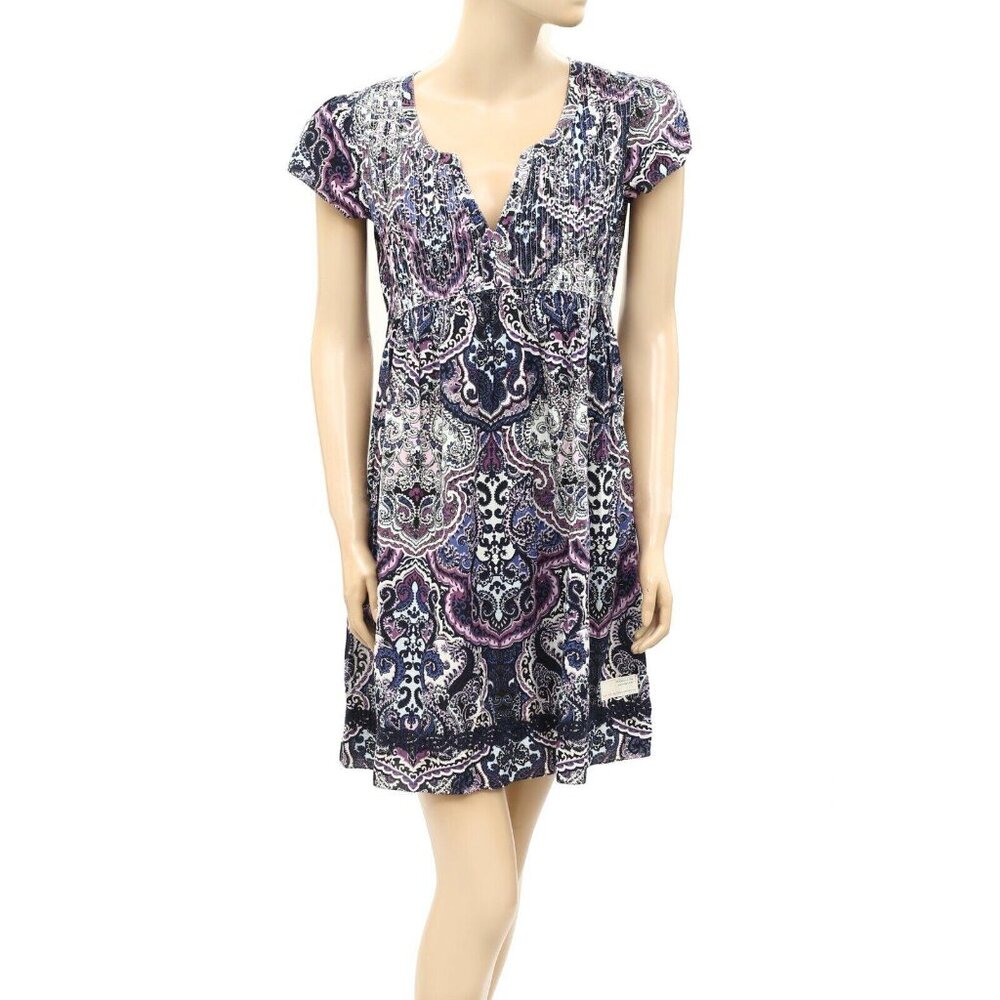 Odd Molly Anthropologie Paisley Printed Embroidered Mini Dress S-1 New